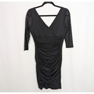 White House Black Market sz 8P Mesh Illusion Sleeves Ruched Sheath Draped Dress